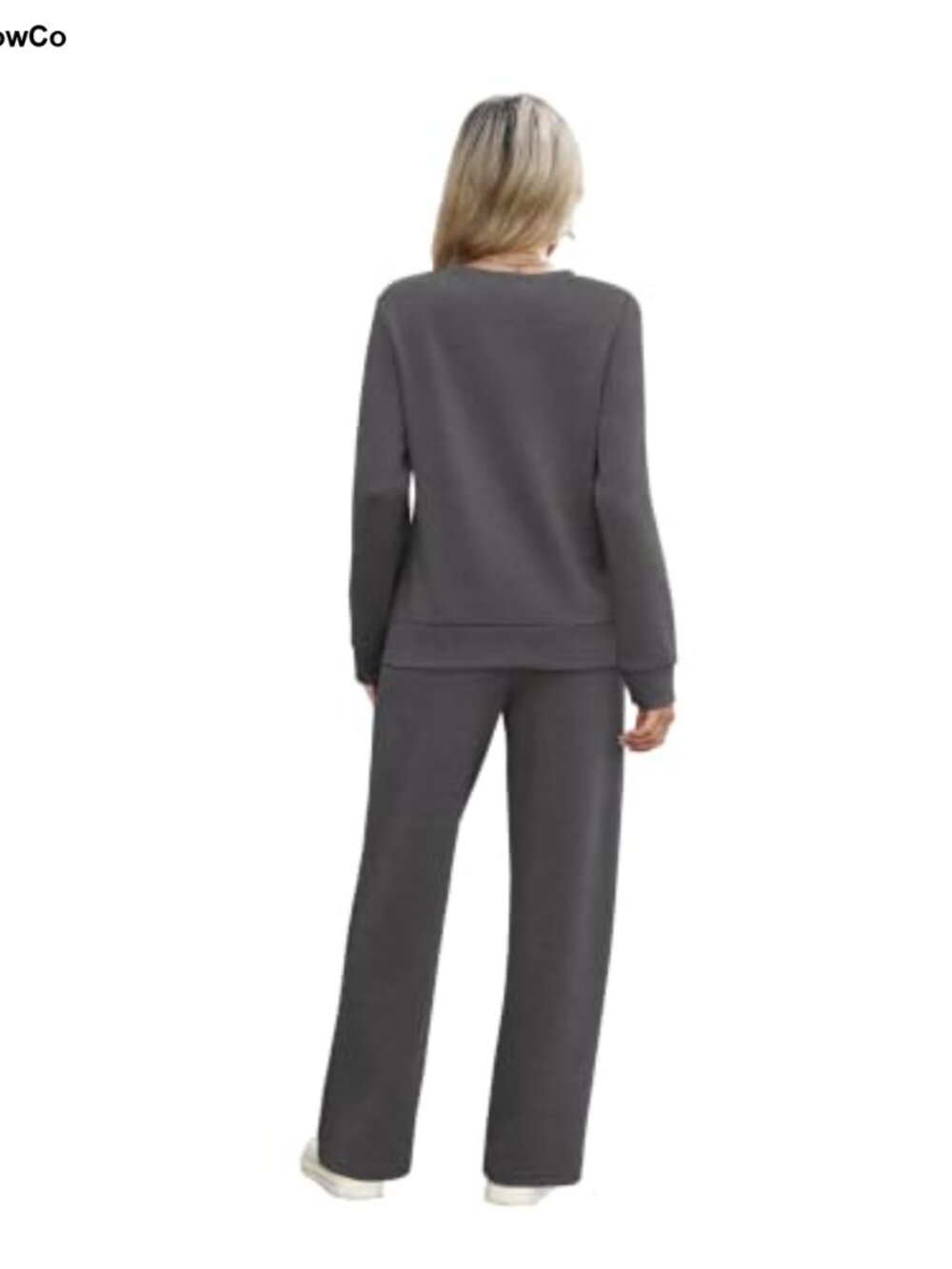 Women's 2 Piece Sweatsuit Set Crewneck Pleated Top Wide Leg Pants - Picture 4 of 6